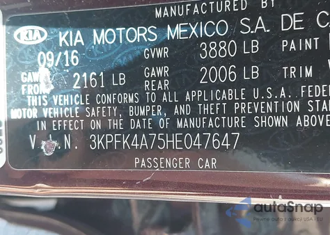 2017 Kia Forte Lx from USA, damaged, VIN 3KPFK4A75HE047647